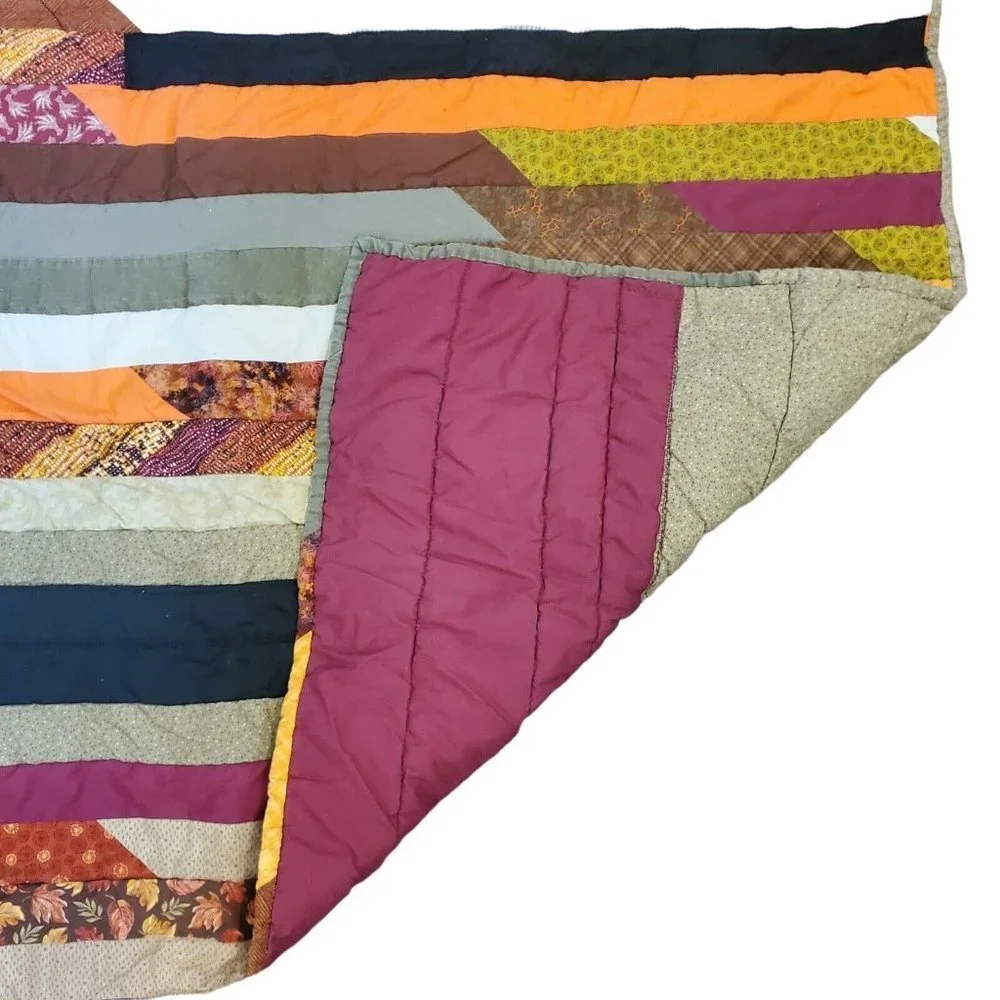 Handmade Jelly Roll Fall Autumn Leaf‎ Quilt Brown Orange NEEDS REPAIR 62x48